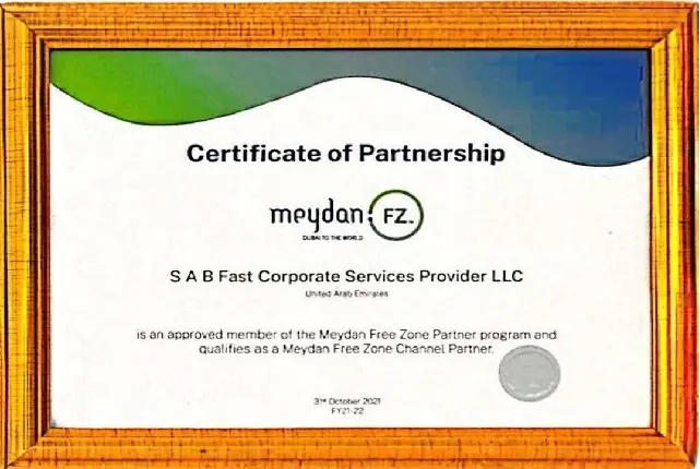 Meydan Free Zone Partnership Certificate