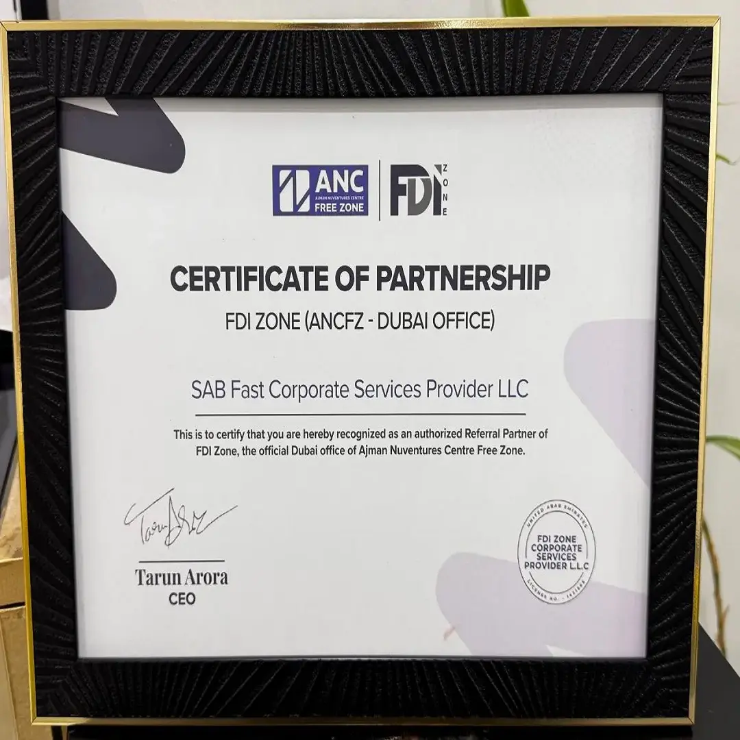 Certificate of Partnership from Ajman NuVentures Centre Free Zone
